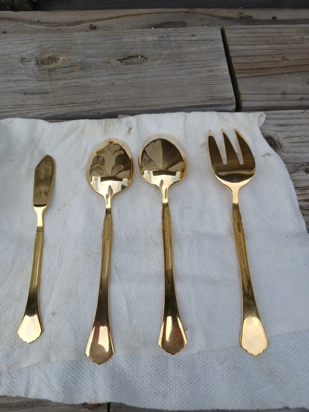 Vtg Cambrige Stainless Gold Flatware Serving Set- 5ct